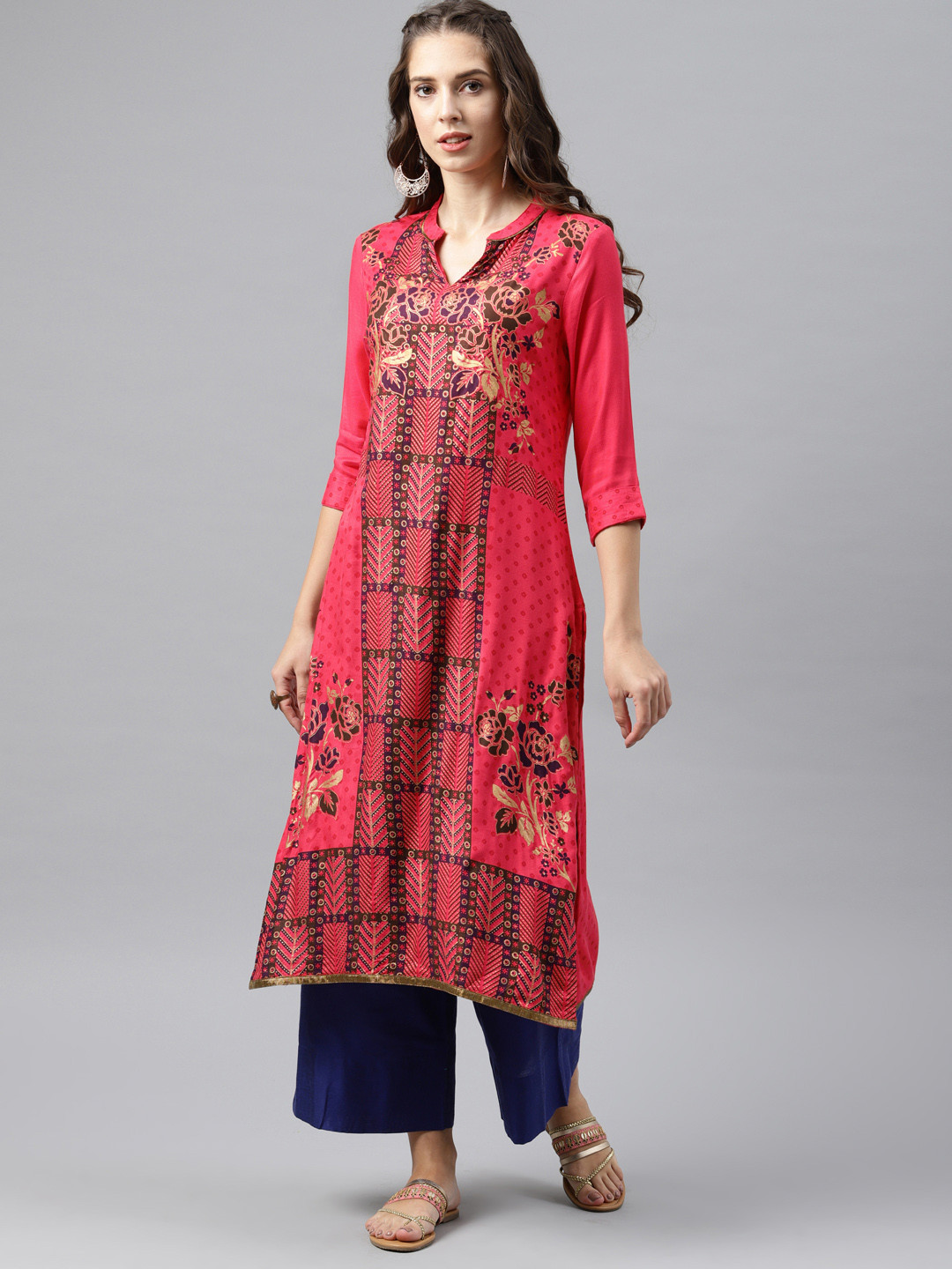 

Alena Women Coral Pink Printed Straight Kurta