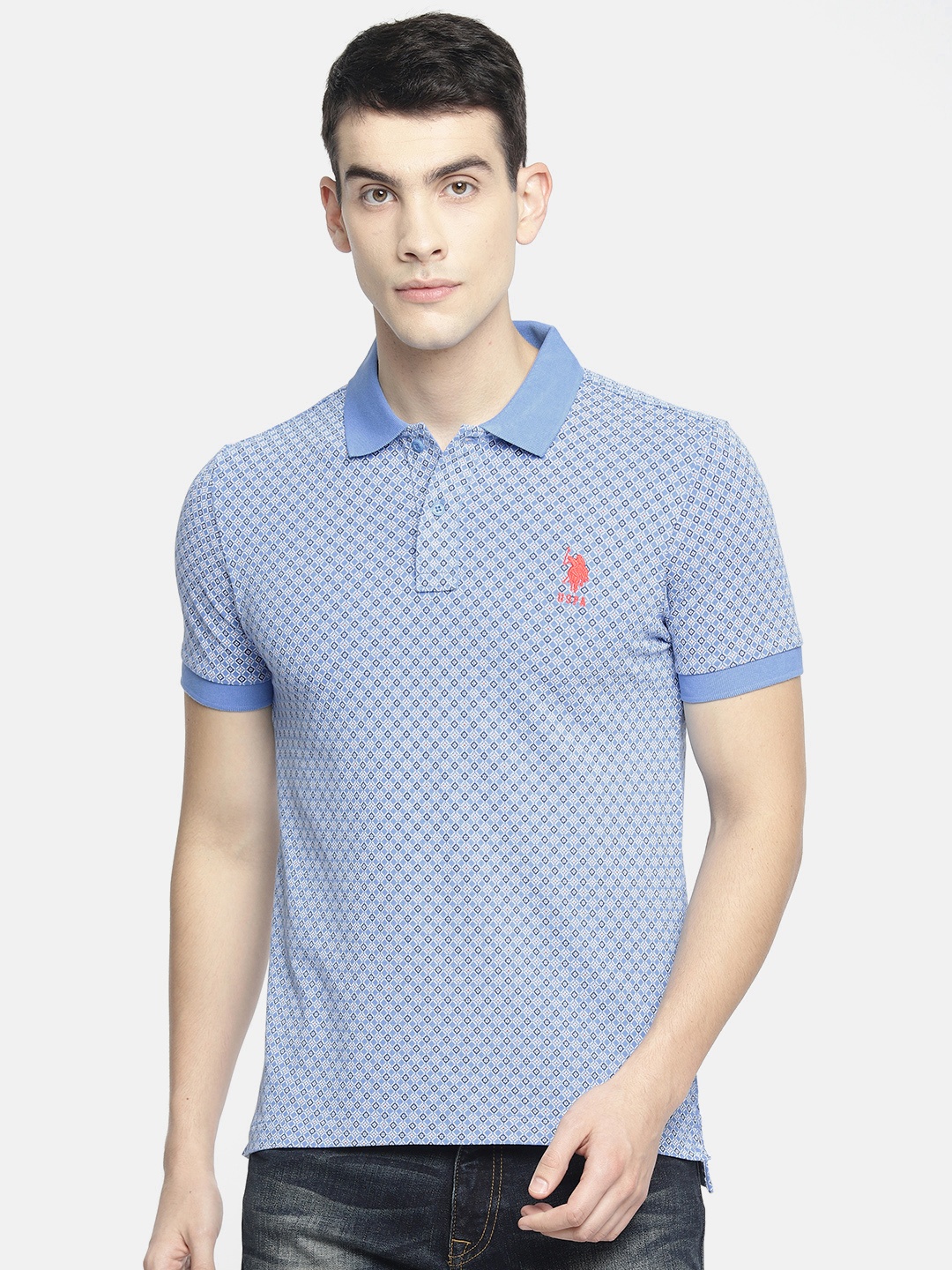 

U.S. Polo Assn. Men Blue Printed Polo Collar T-shirt