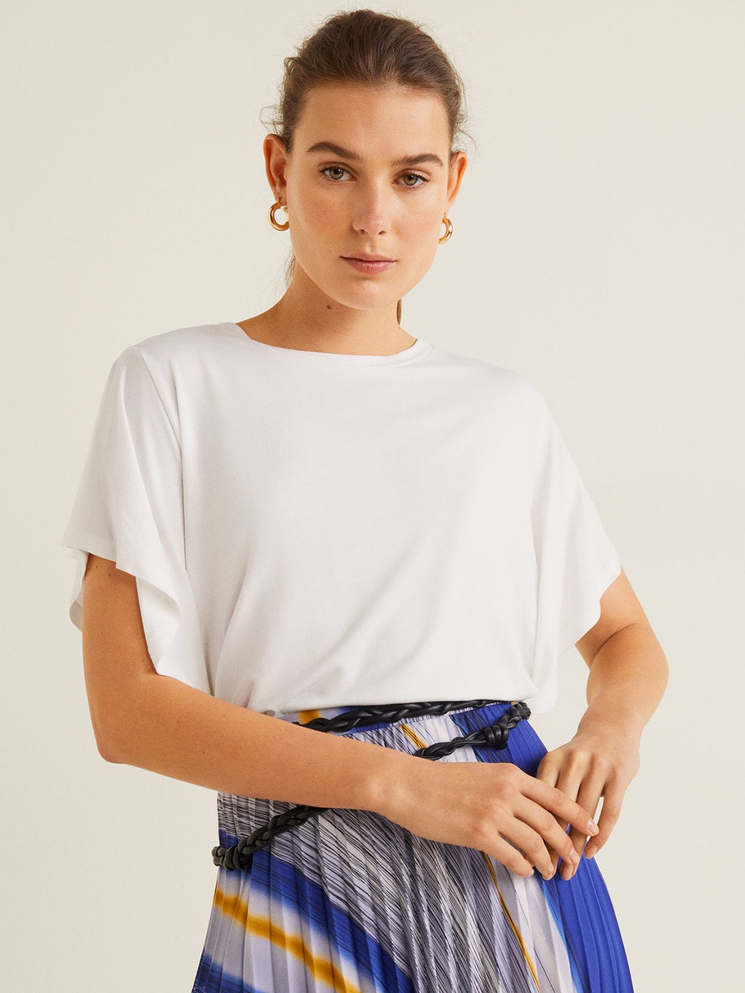 

MANGO Women Off-White Solid Top