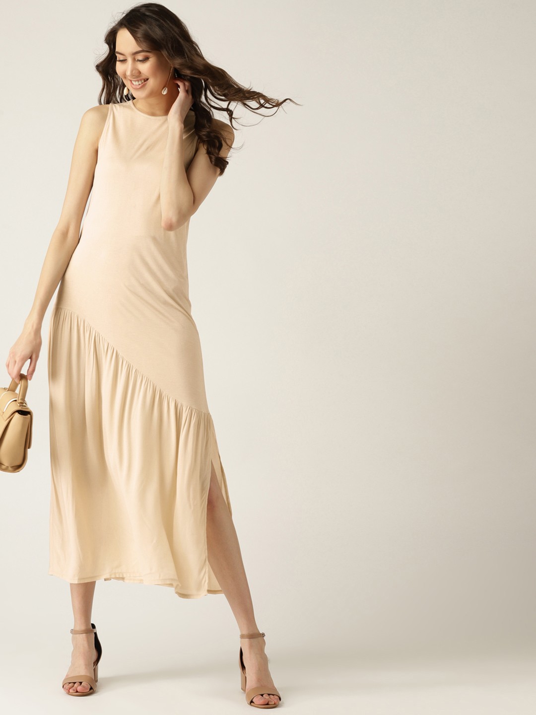 

MANGO Women Beige Solid A-line Dress