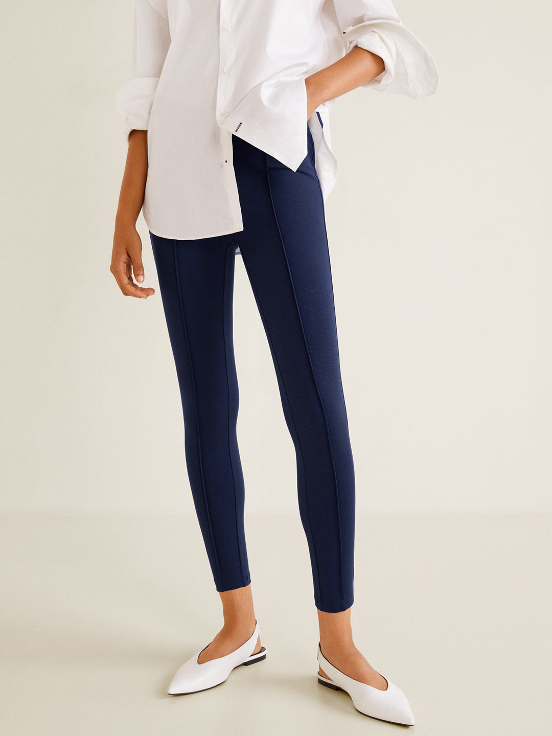 

MANGO Women Blue Solid Leggings