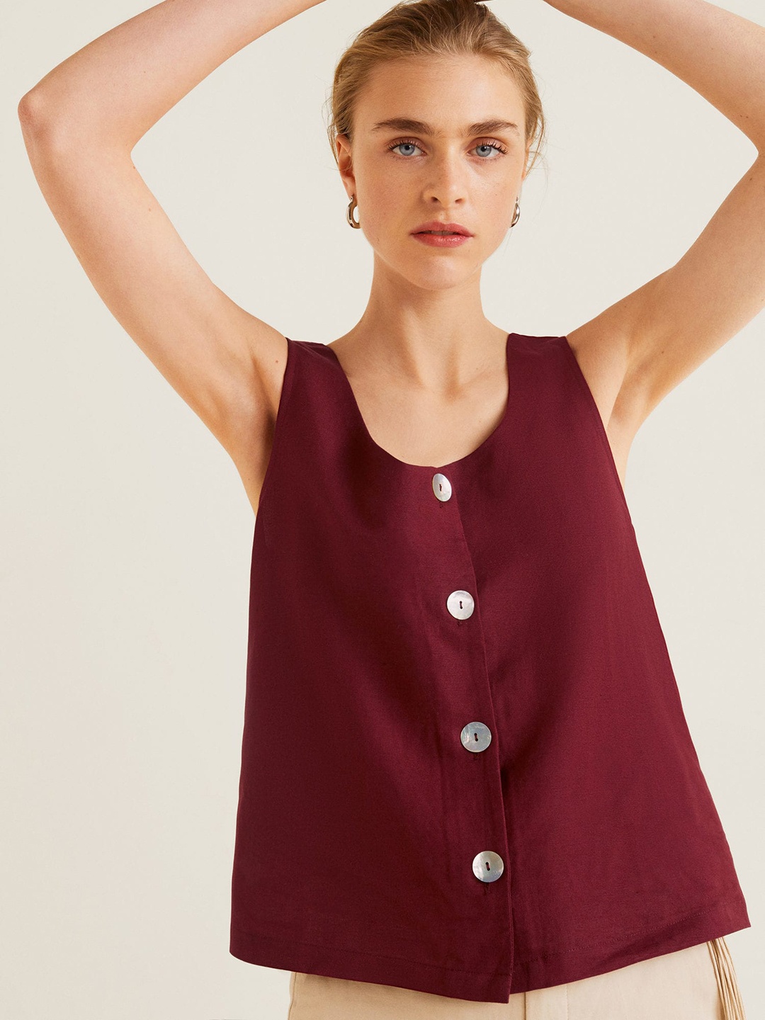 

MANGO Women Maroon Solid A-Line Top