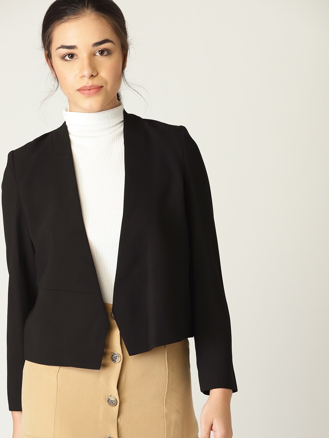 

MANGO Women Black Solid Front-Open Casual Blazer
