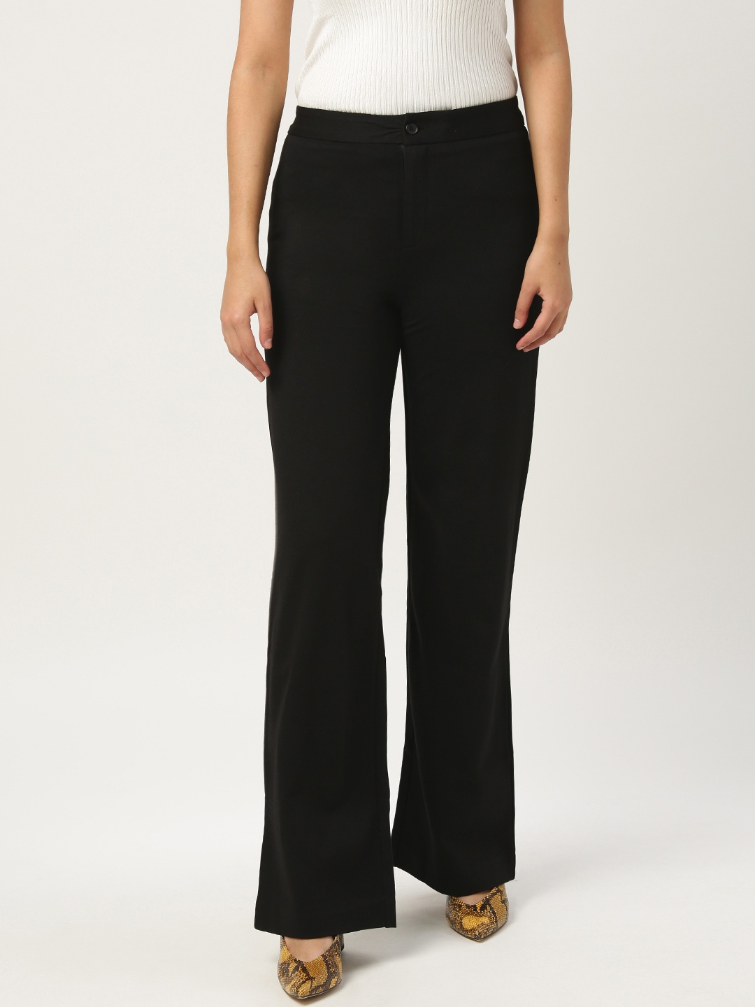 

MANGO Women Black Solid Parallel Trousers