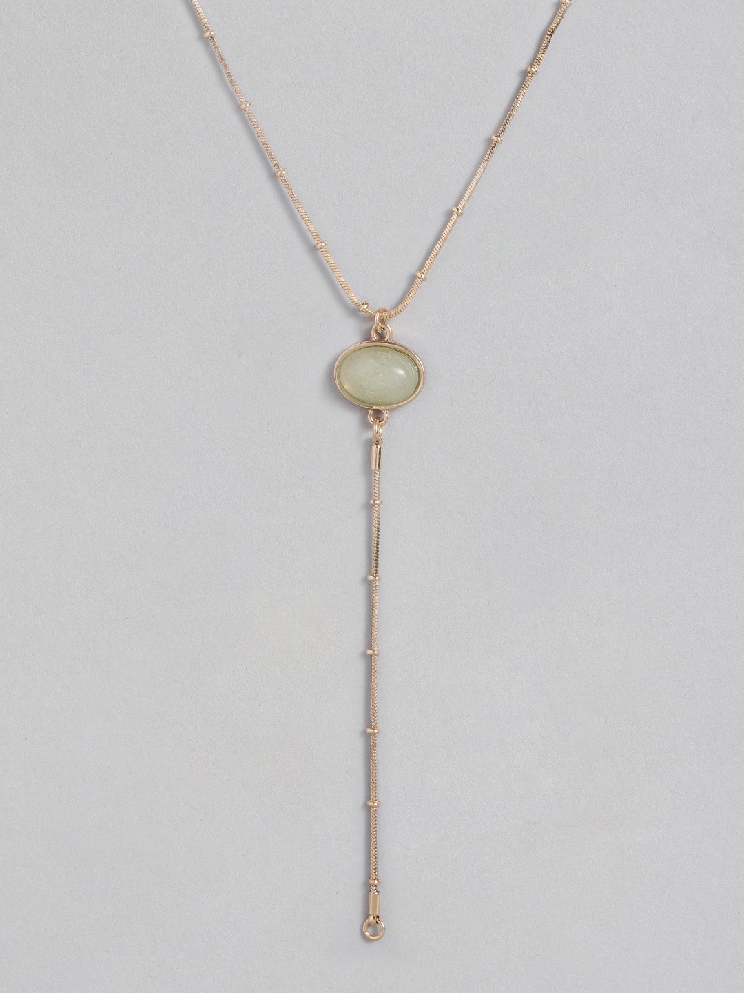 

MANGO Gold & Green Semiprecious Stone-Studded Lariat Necklace
