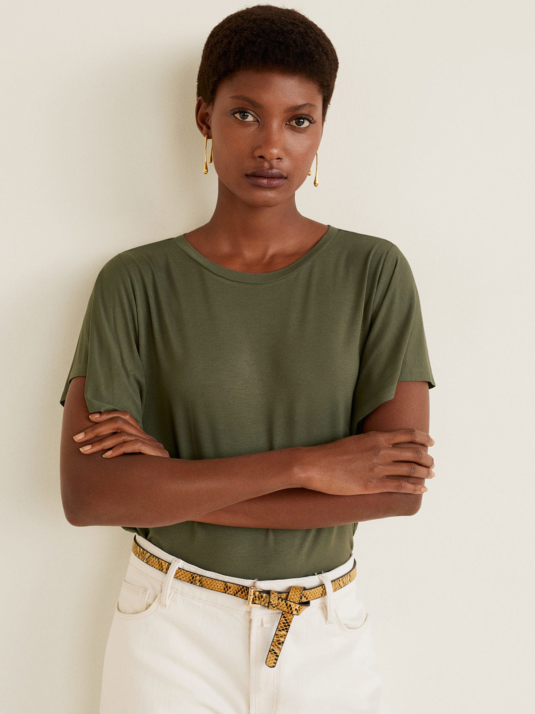 

MANGO Women Olive Green Solid Top