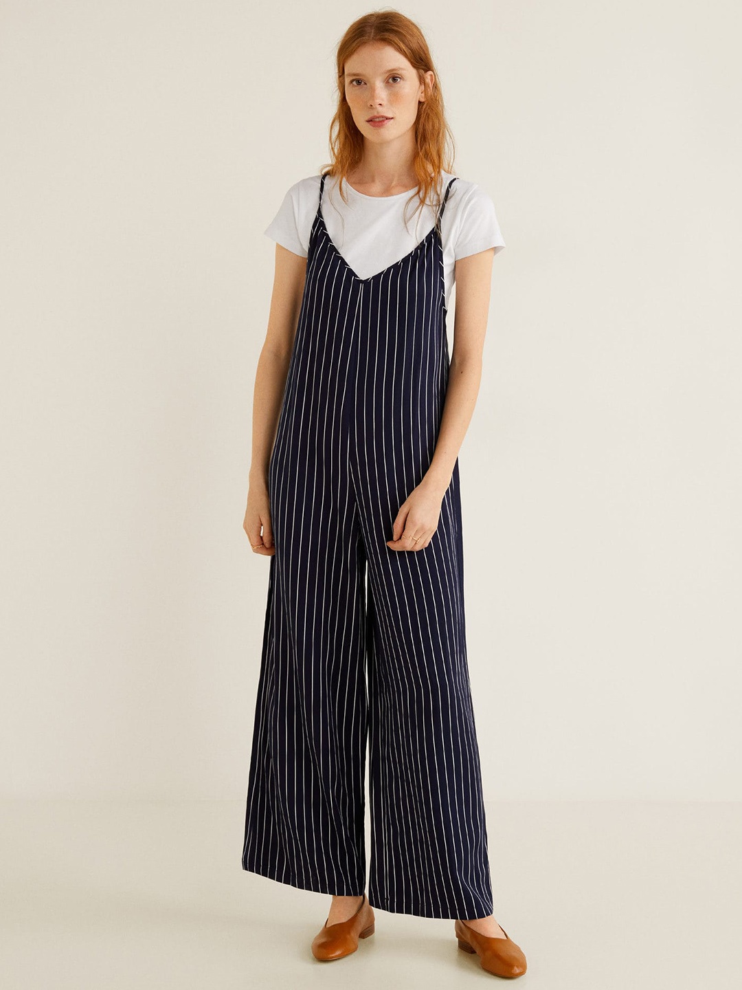 

MANGO Women Navy Blue & White Striped Basic Jumpsuit