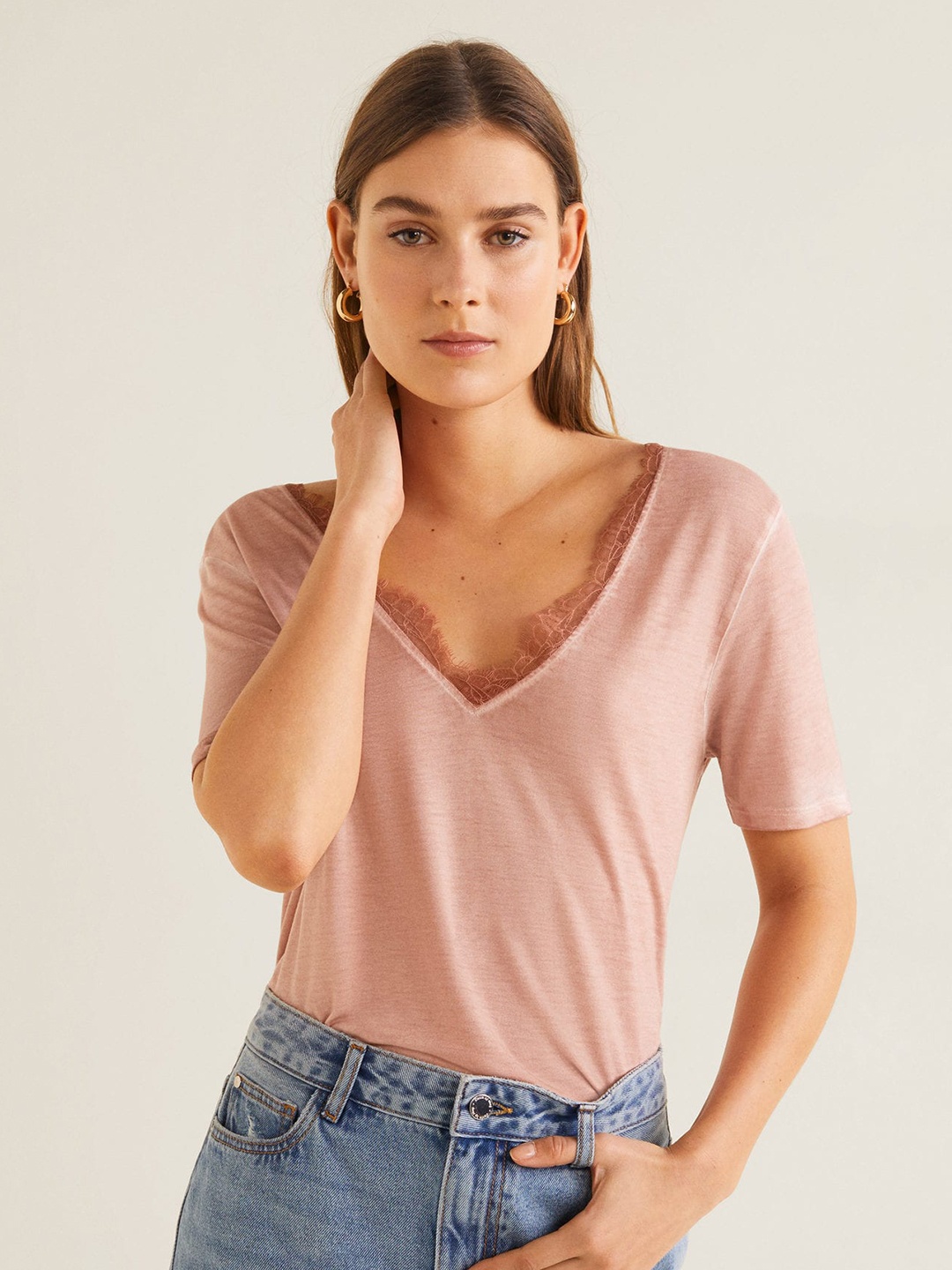 

MANGO Women Peach-Coloured Solid Top