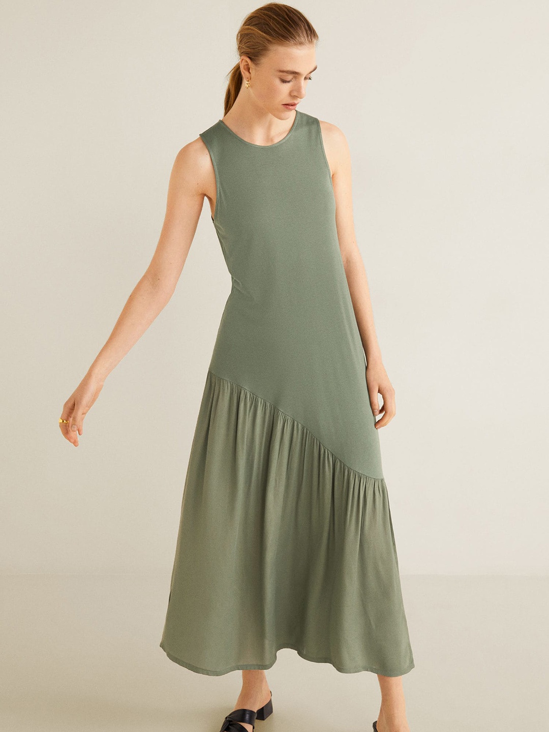 

MANGO Women Olive Green Solid Maxi Dress