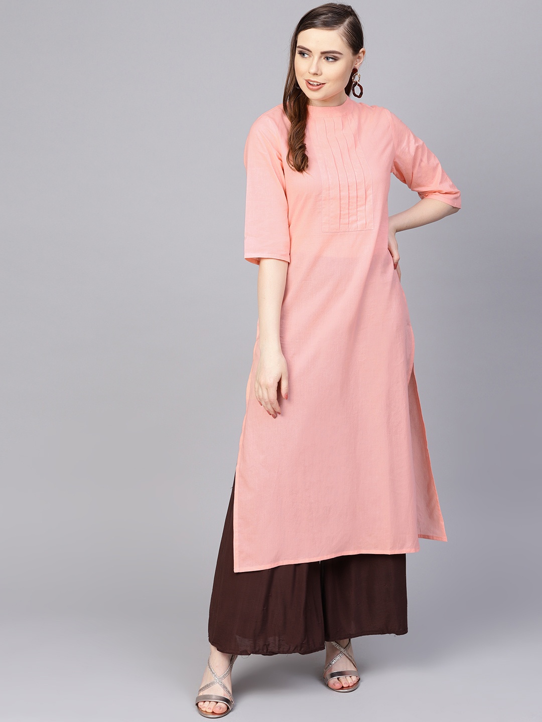 

AASI - HOUSE OF NAYO Women Peach-Coloured Solid Straight Kurta