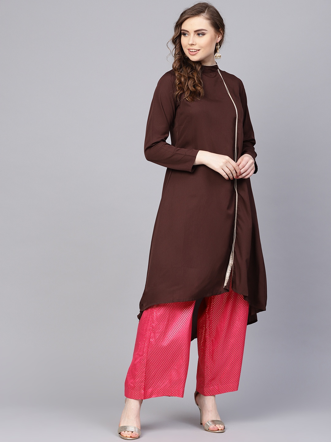 

AASI - HOUSE OF NAYO Women Brown Solid High-Low A-Line Kurta