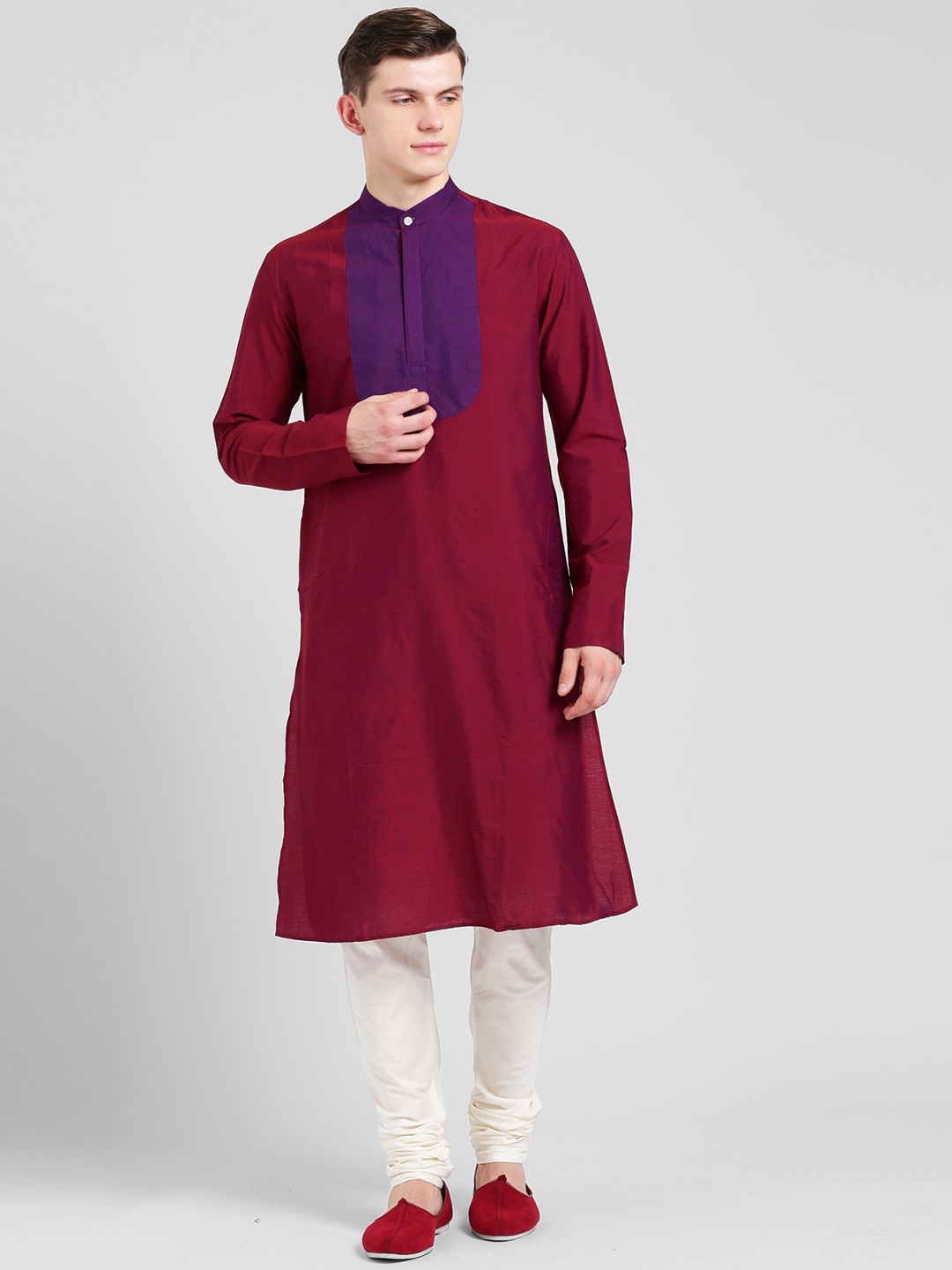 

KISAH Men Maroon Yoke Design Straight Kurta