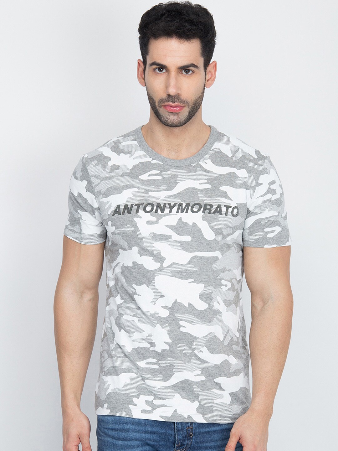 

Antony Morato Men Grey Printed Round Neck T-shirt