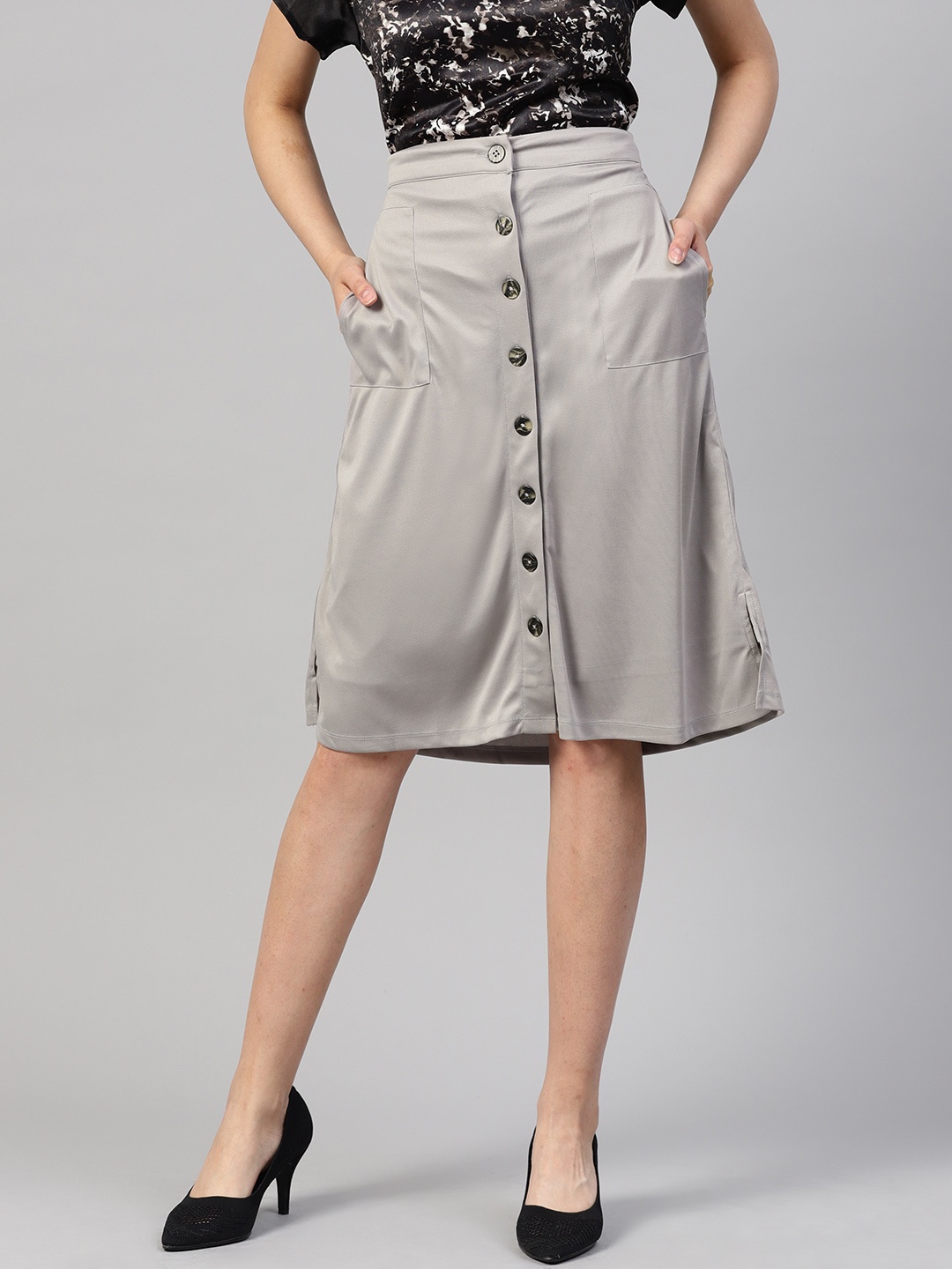 

Kazo Women Grey Solid A-line Skirt