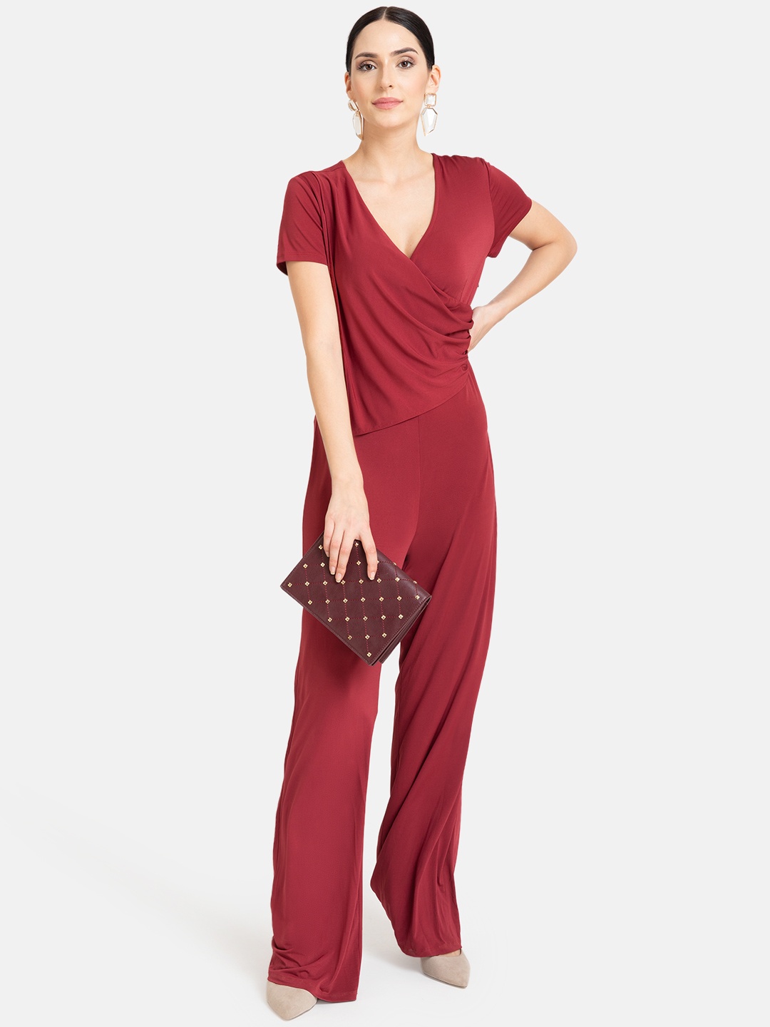 

Kazo Women Maroon Solid Basic Jumpsuit