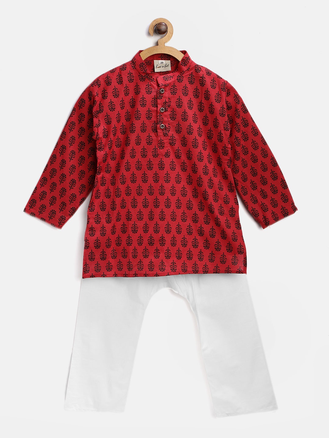 

BownBee Boys Red & Off-White Printed Kurta with Pyjamas