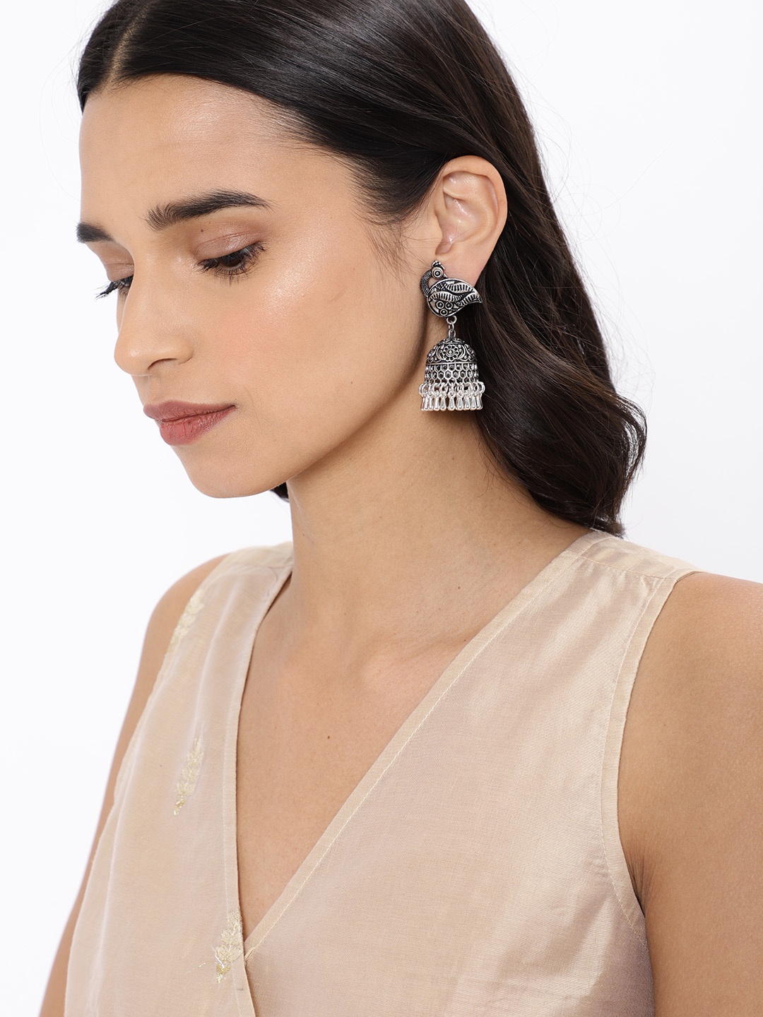

Ayesha Ethnic Oxidized Jhumka Drop Earrings, Silver