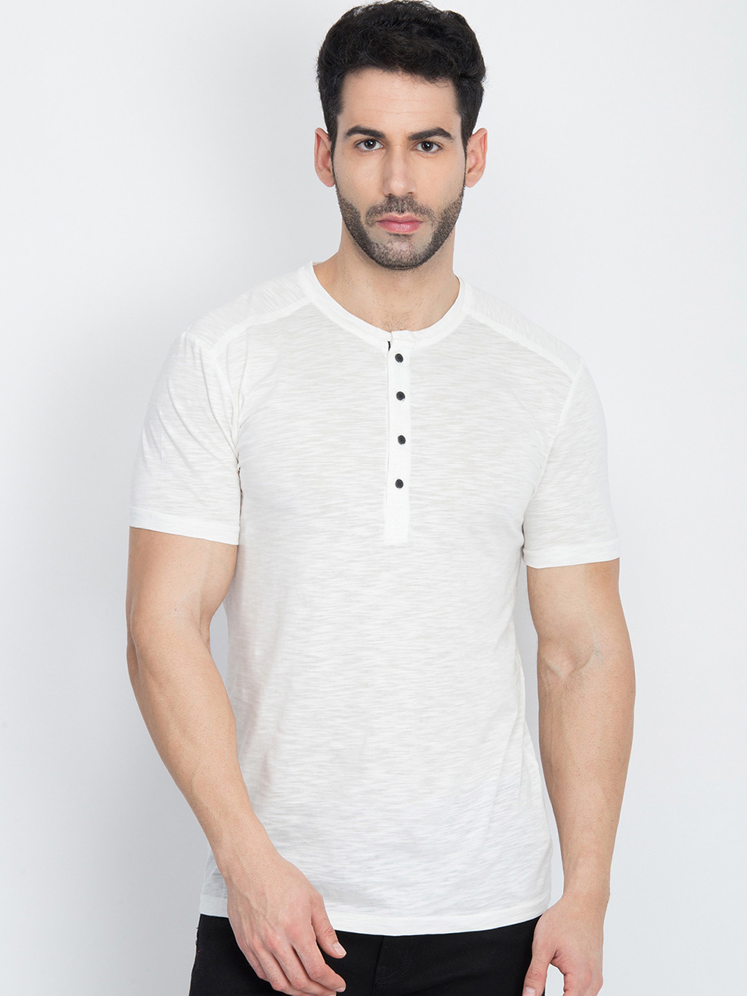 

Antony Morato Men White Solid Henley Neck T-shirt
