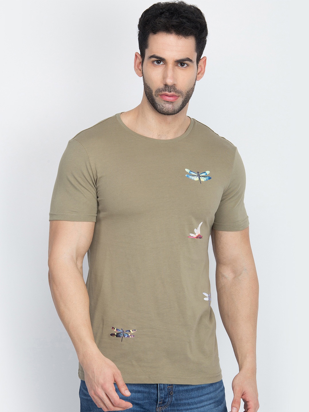 

Antony Morato Men Olive Brown Printed Round Neck T-shirt
