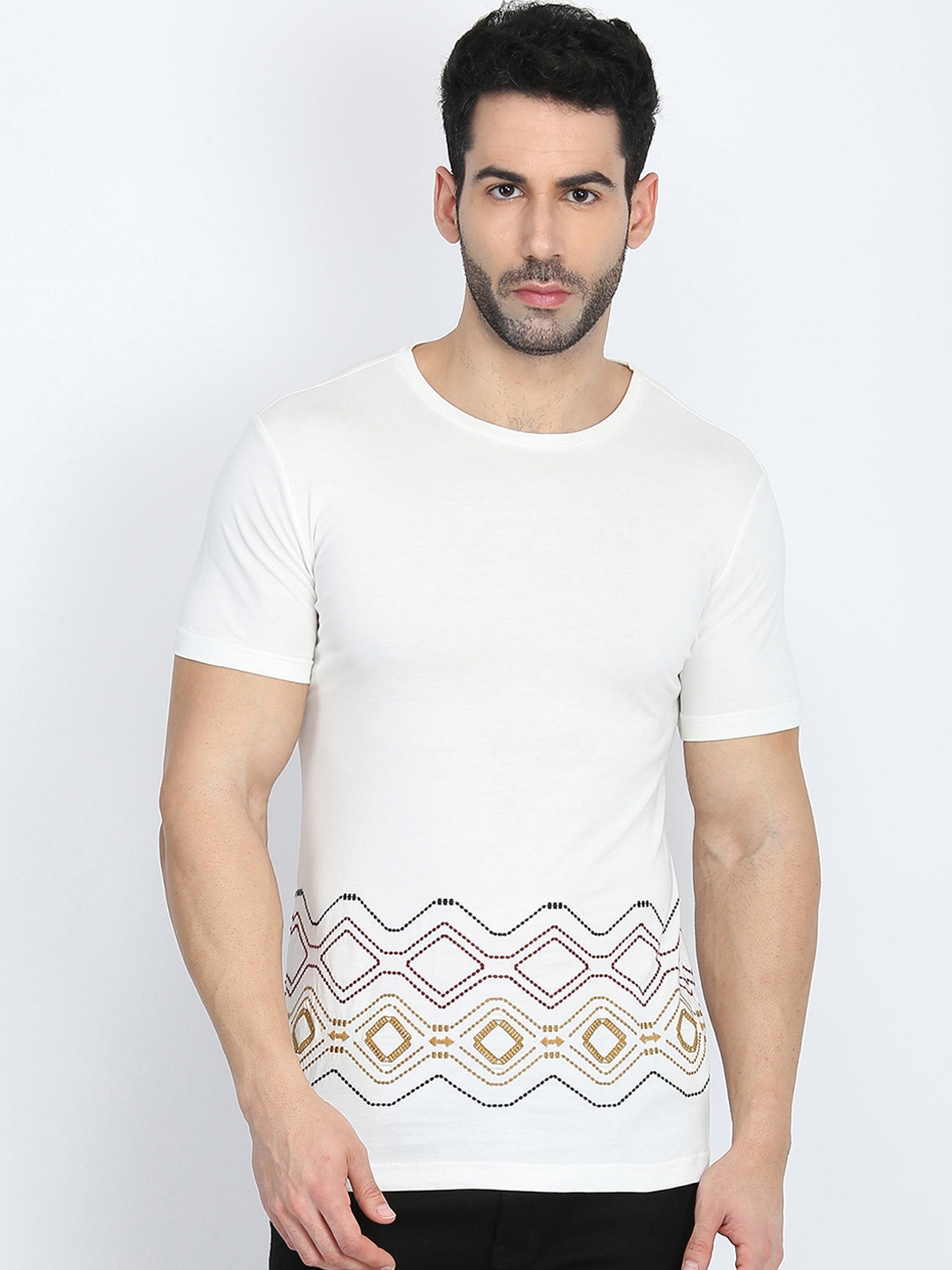 

Antony Morato Men Off-White Printed Round Neck T-shirt