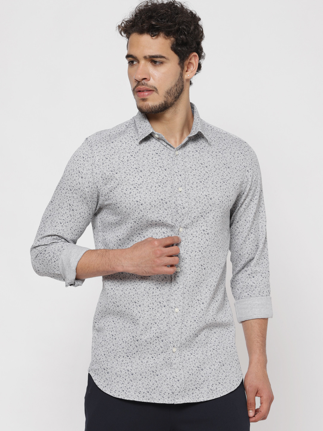 

Jack & Jones Men Grey Slim Fit Printed Casual Shirt