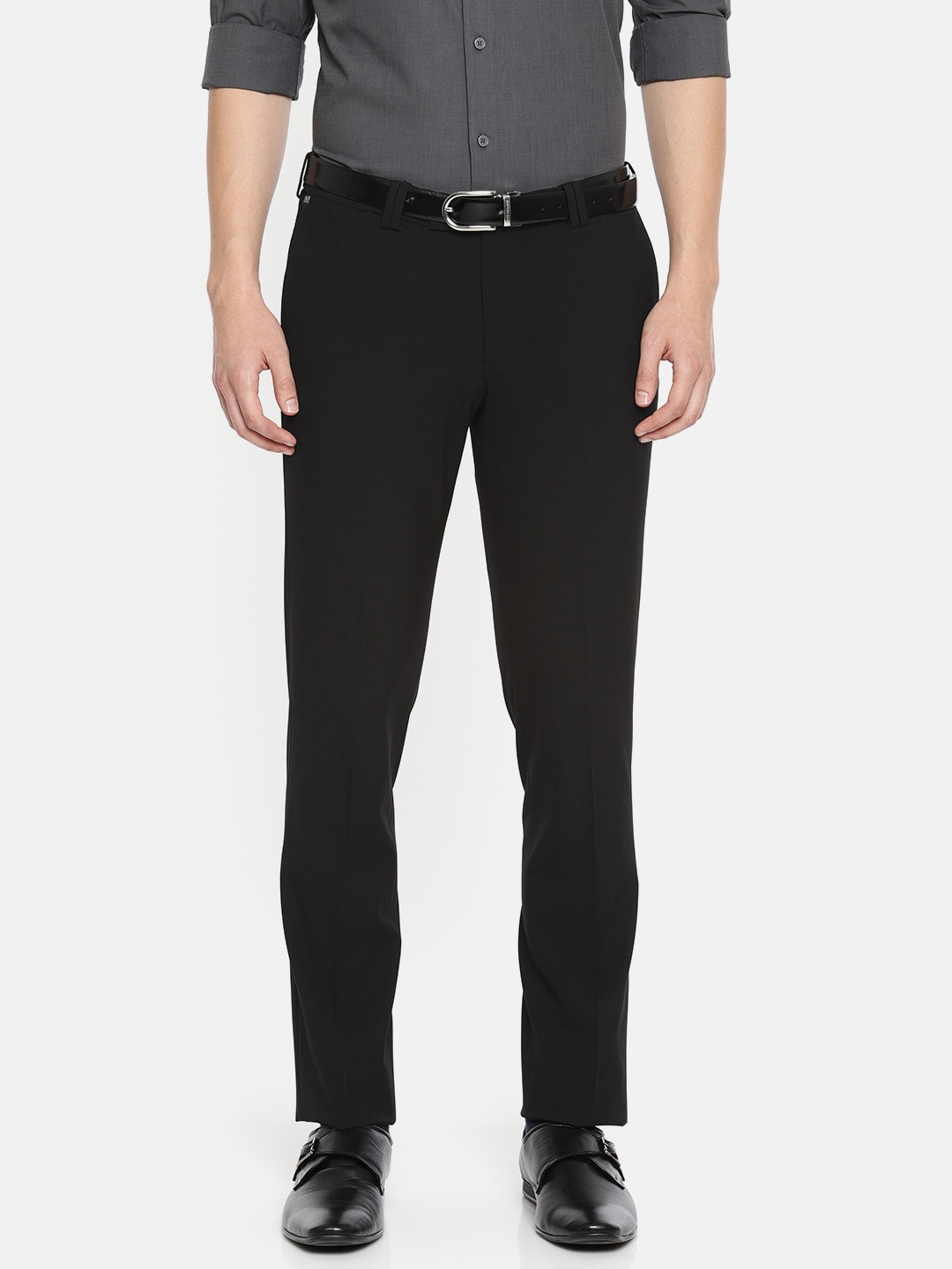 

U.S. Polo Assn. Tailored Men Black Slim Fit Solid Formal Trousers