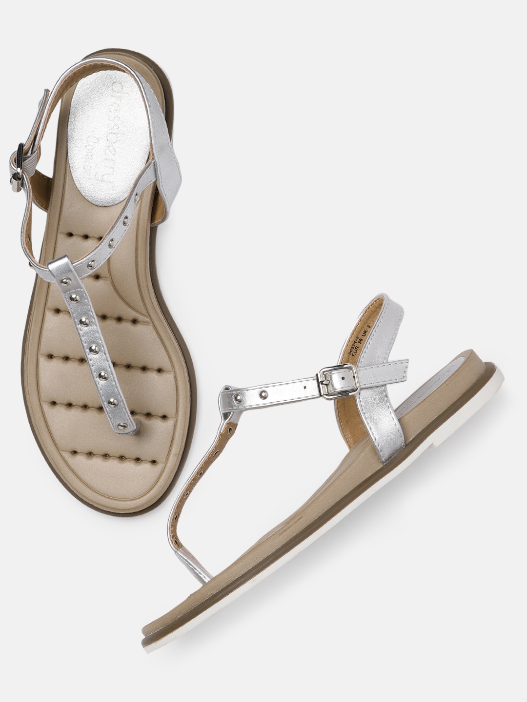 

DressBerry Women Silver-Toned Embellished T-Strap Flats
