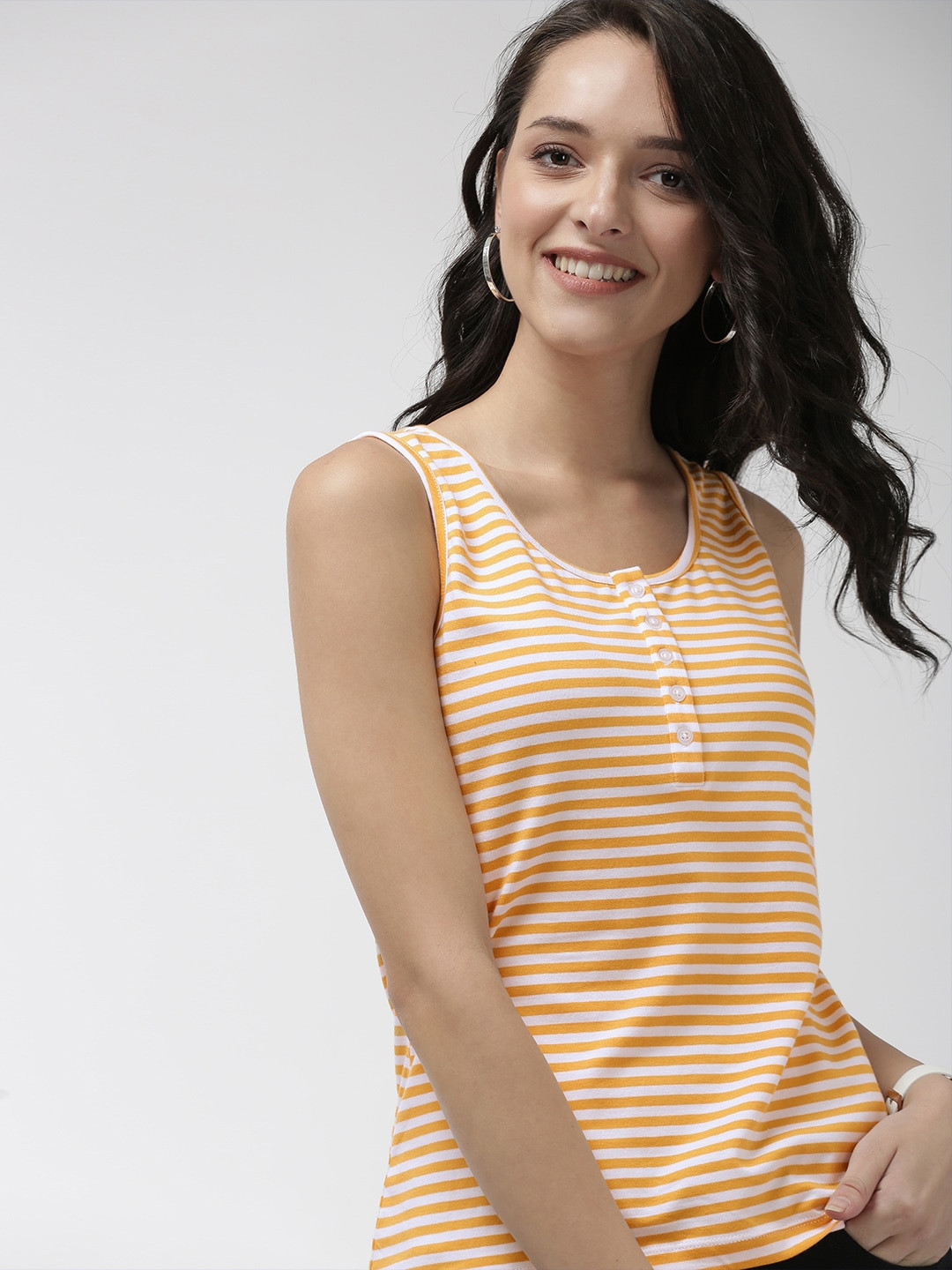 

Mast & Harbour Women Yellow Mustard Striped Round Neck T-shirt