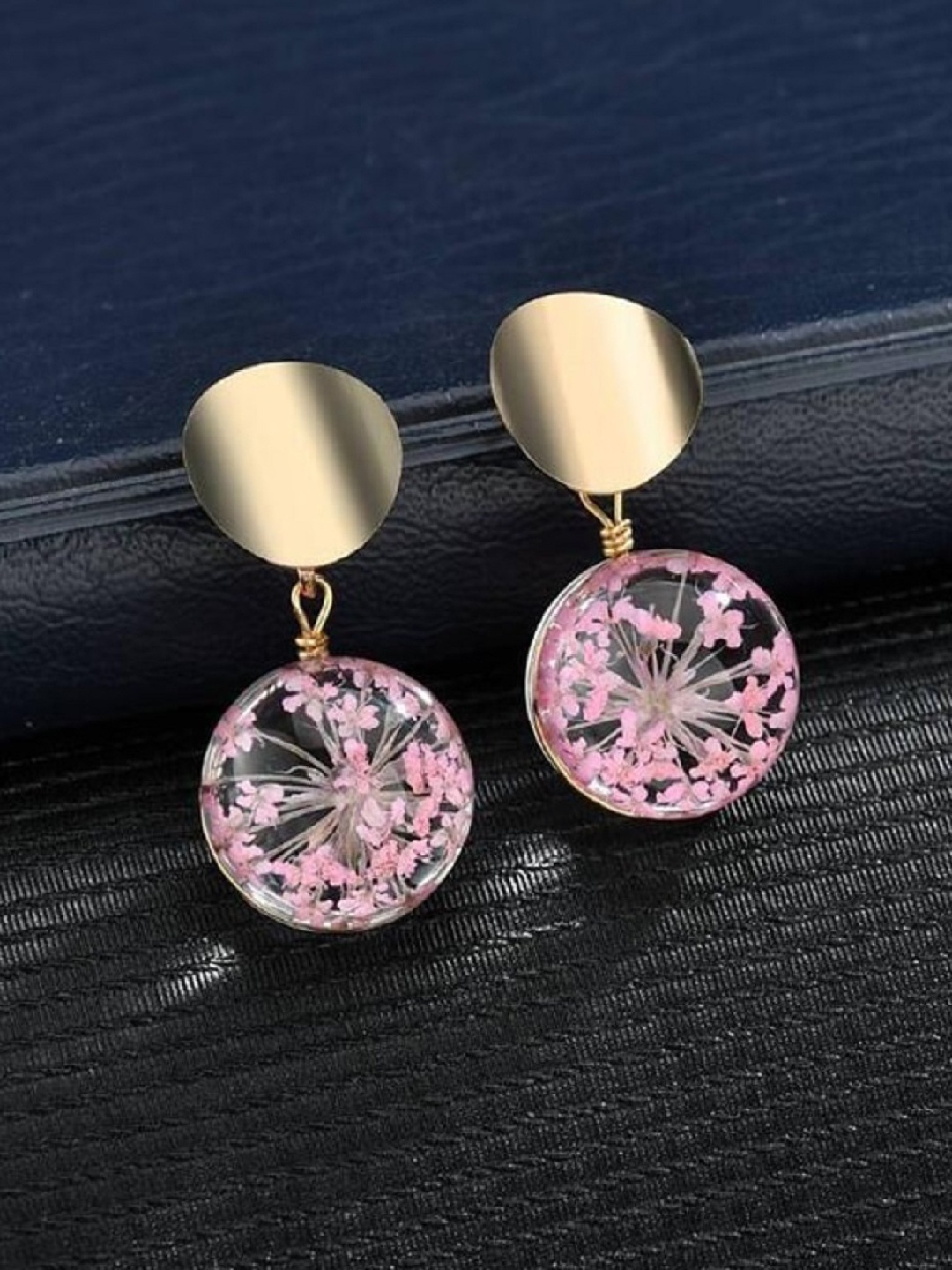 

OOMPH Gold-Toned & Pink Spherical Drop Earrings