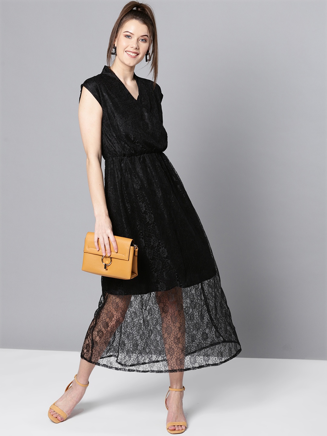 

Marie Claire Women Black Lace Maxi Dress