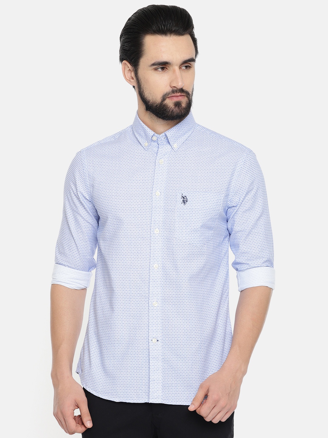 

U.S. Polo Assn. Men Blue Tailored Fit Self Design Casual Shirt