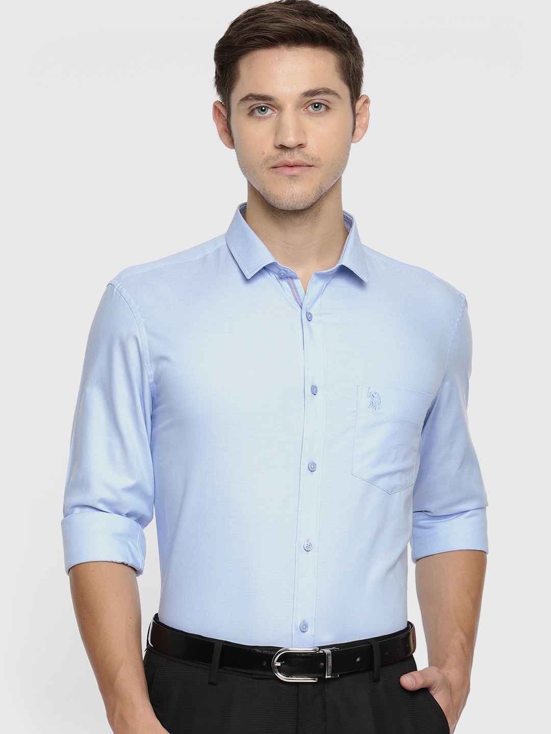 

U.S. Polo Assn. Tailored Men Blue Slim Fit Self Design Casual Shirt