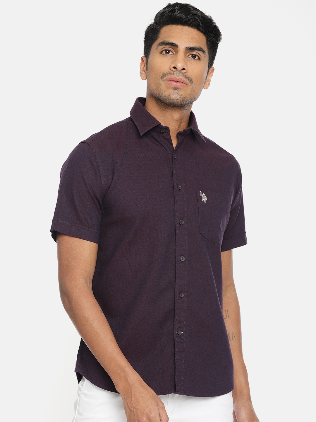 

U.S. Polo Assn. Men Maroon & Navy Blue Tailored Fit Self Design Casual Shirt