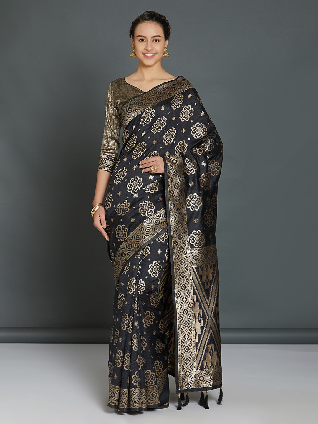 

Mitera Black Woven Design Kanjeevaram Saree