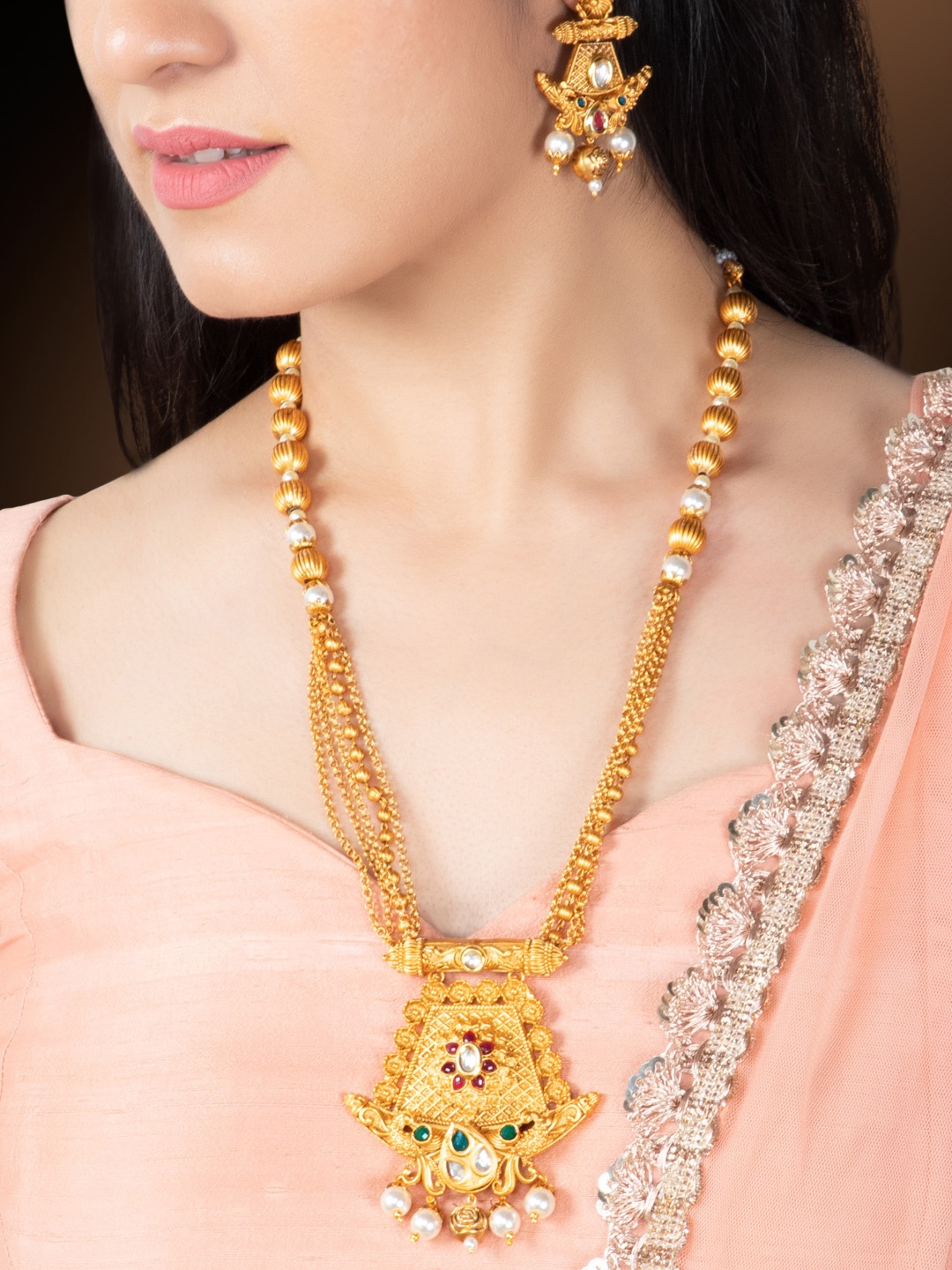 

Rubans Women Gold-Plated & White Pearl Beaded Jewellery Set