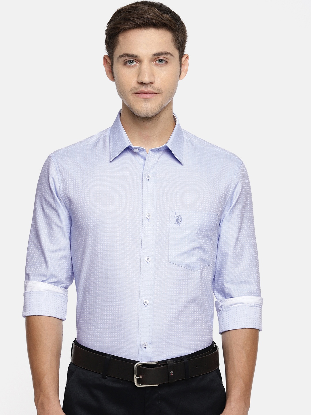 

U.S. Polo Assn. Tailored Men Blue & White Regular Fit Solid Formal Shirt