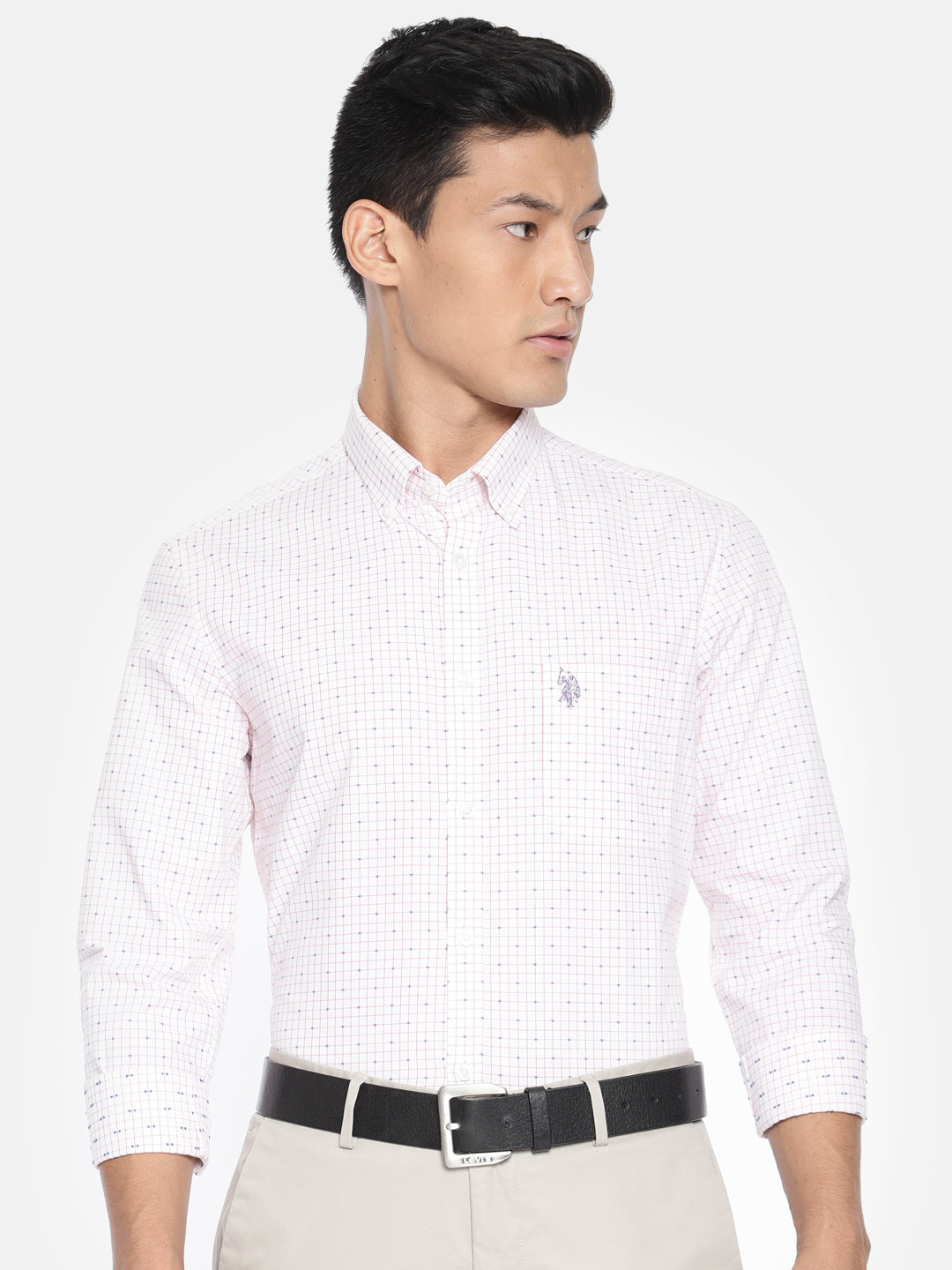 

U.S. Polo Assn. Tailored Men White & Red Slim Fit Checked Casual Shirt
