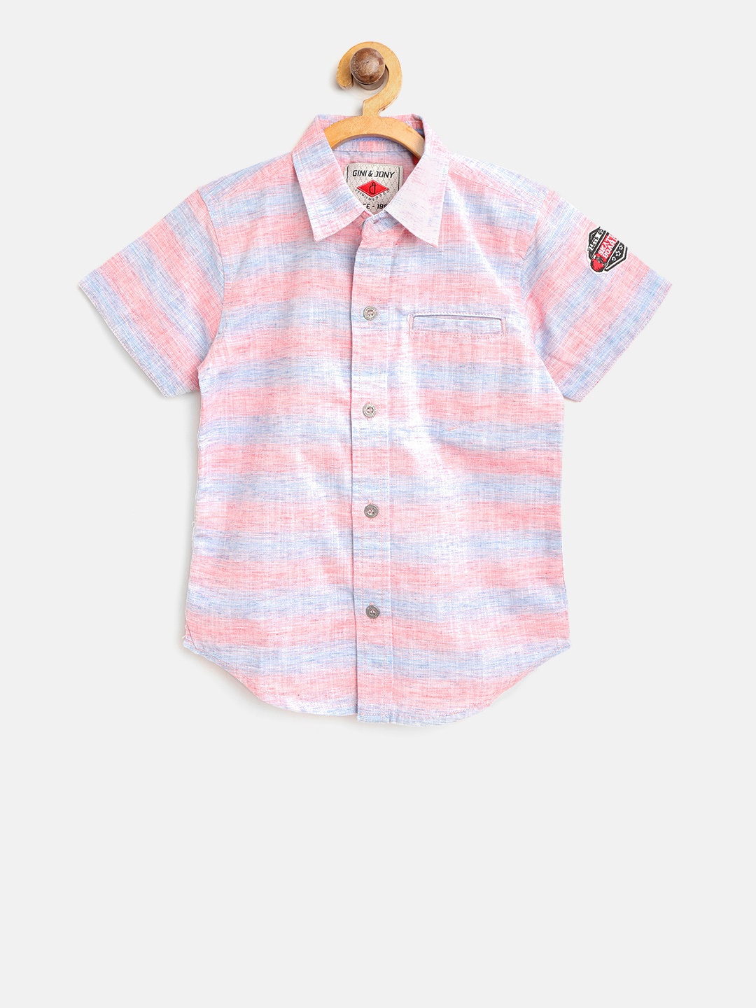 

Gini and Jony Boys Pink & Blue Regular Fit Striped Casual Shirt