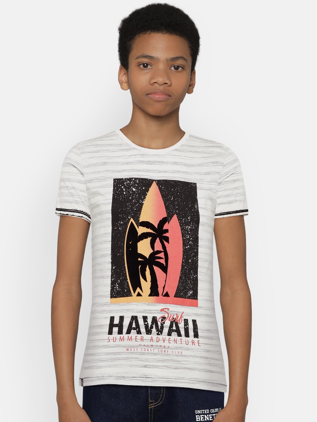 

Palm Tree Boys Off-White & Black Printed Round Neck T-shirt