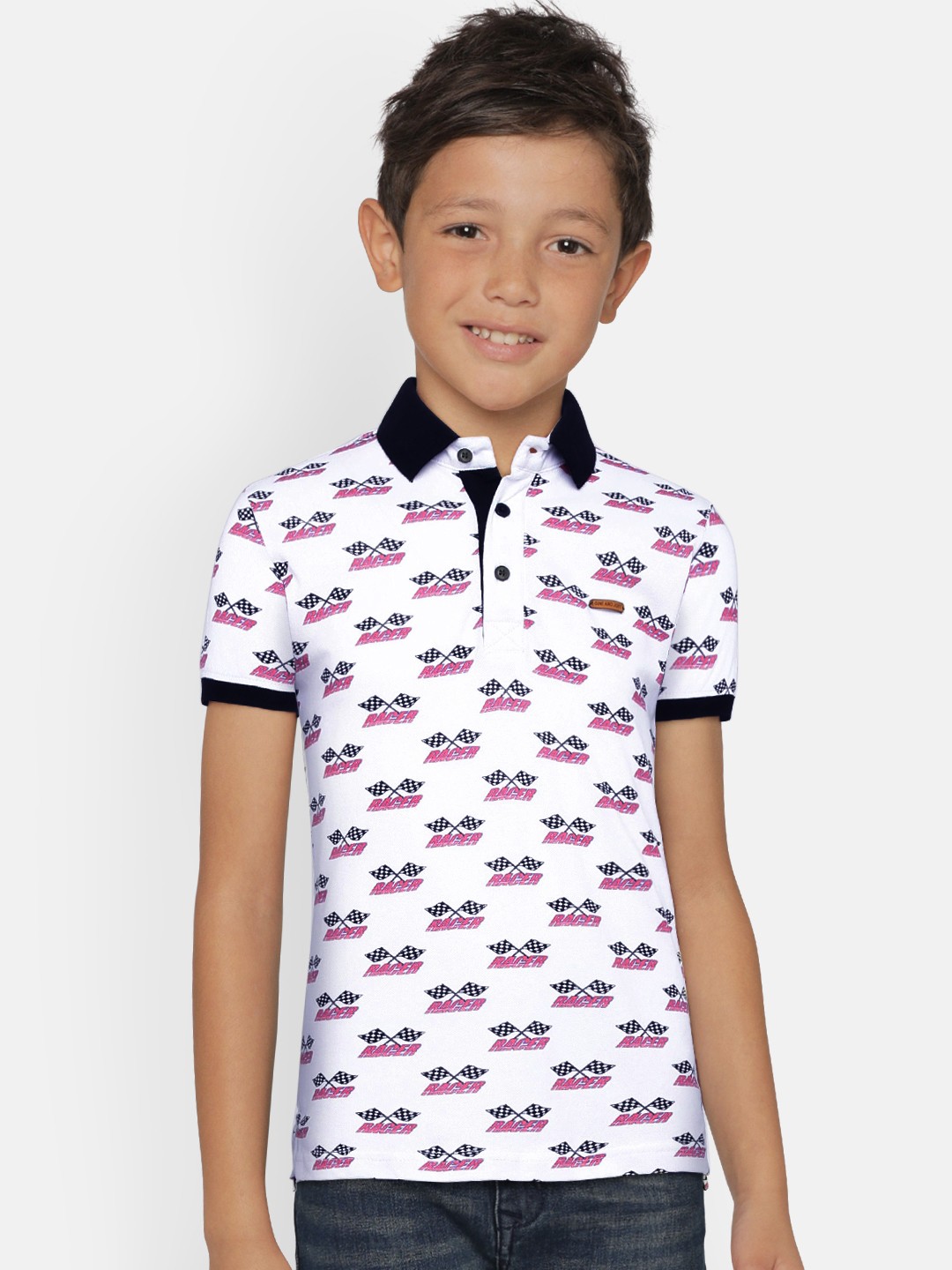 

Gini and Jony Boys White Printed Polo Collar T-shirt