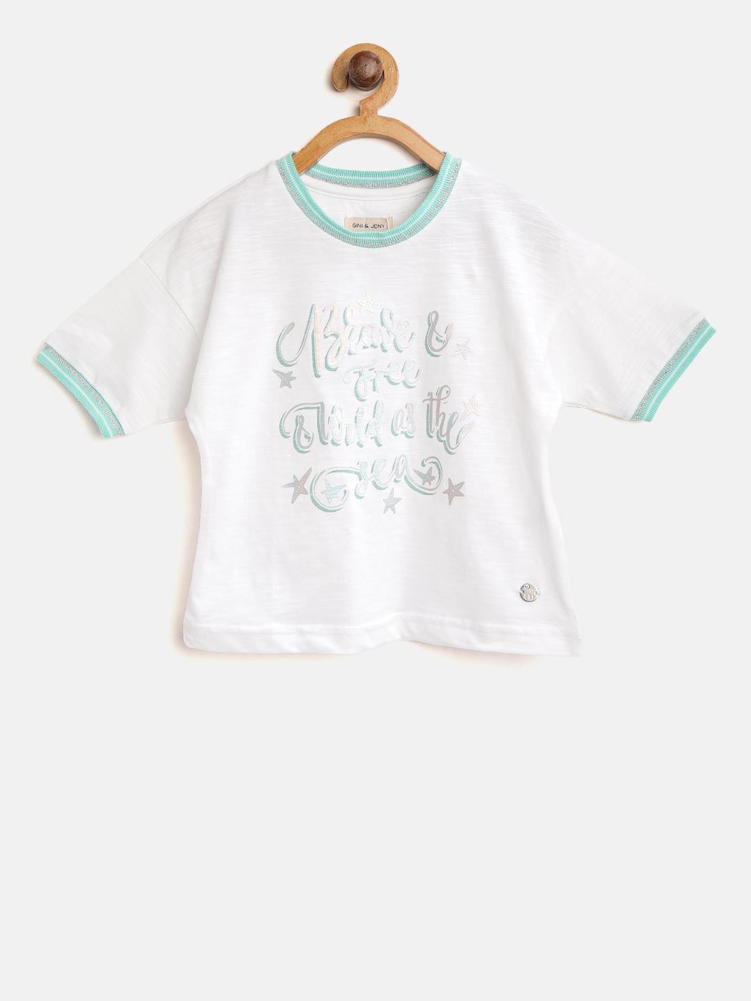 

Gini and Jony Girls White Printed Round Neck Boxy T-shirt