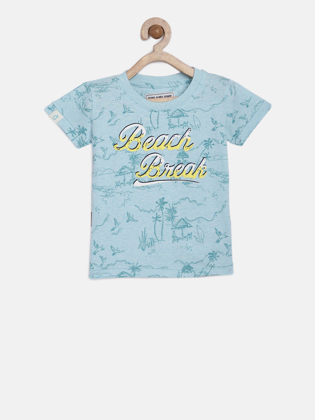 

Gini and Jony Boys Blue Printed Round Neck Pure Cotton T-shirt