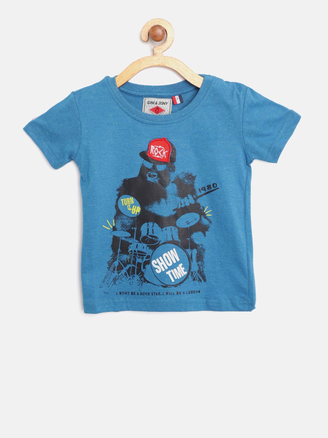 

Gini and Jony Boys Blue Printed Round Neck T-shirt