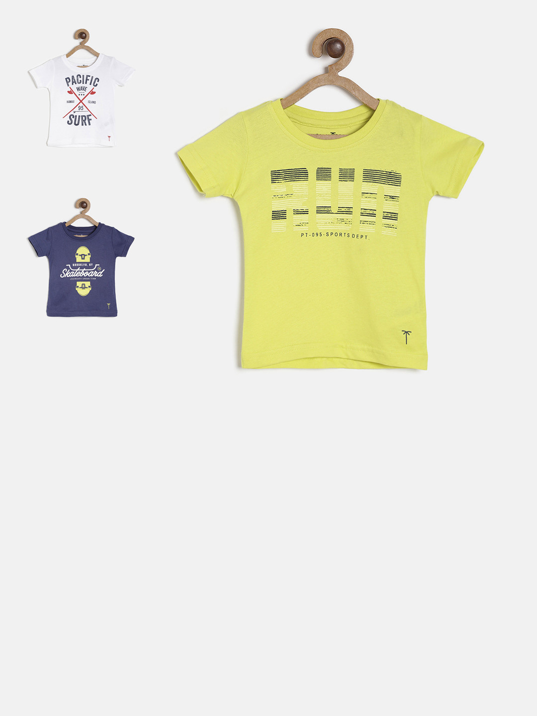 

Palm Tree Boys Pack of 3 Printed Round Neck Pure Cotton T-shirts, Yellow