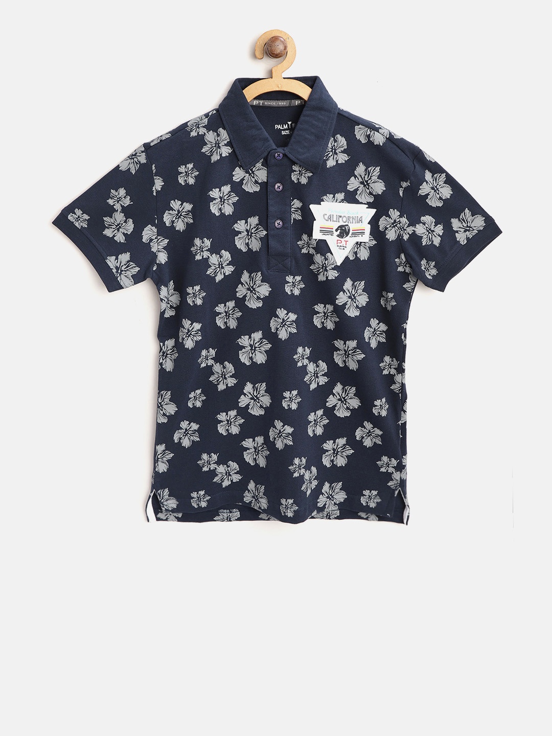 

Palm Tree Boys Navy Blue & Grey Floral Print Polo Collar T-shirt