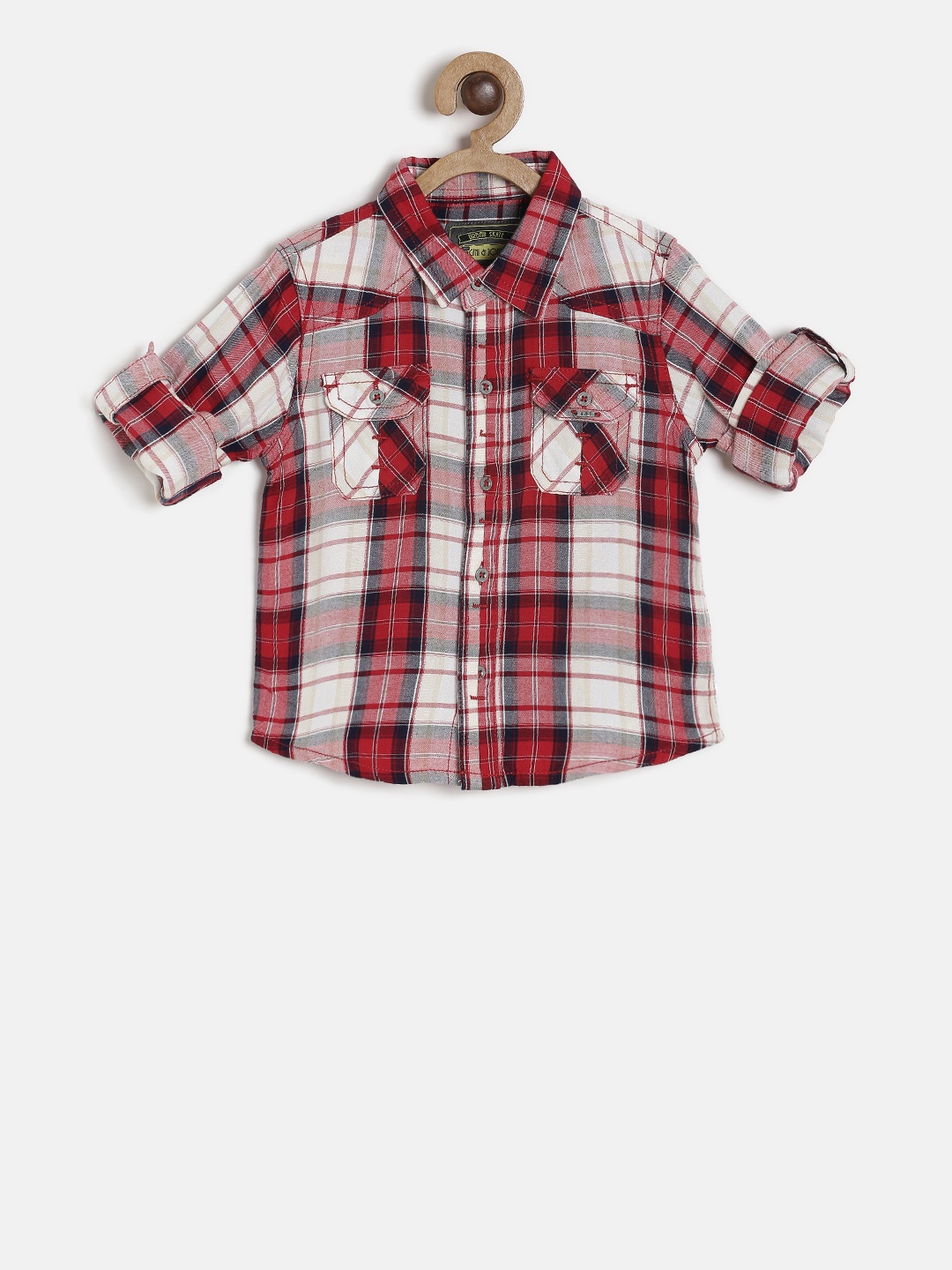 

Gini and Jony Boys Red Regular Fit Checked Casual Shirt