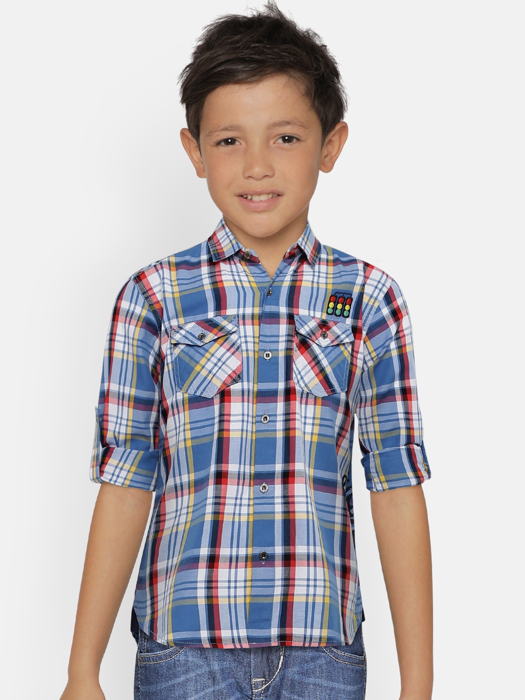 

Palm Tree Boys Blue & White Regular Fit Checked Casual Shirt