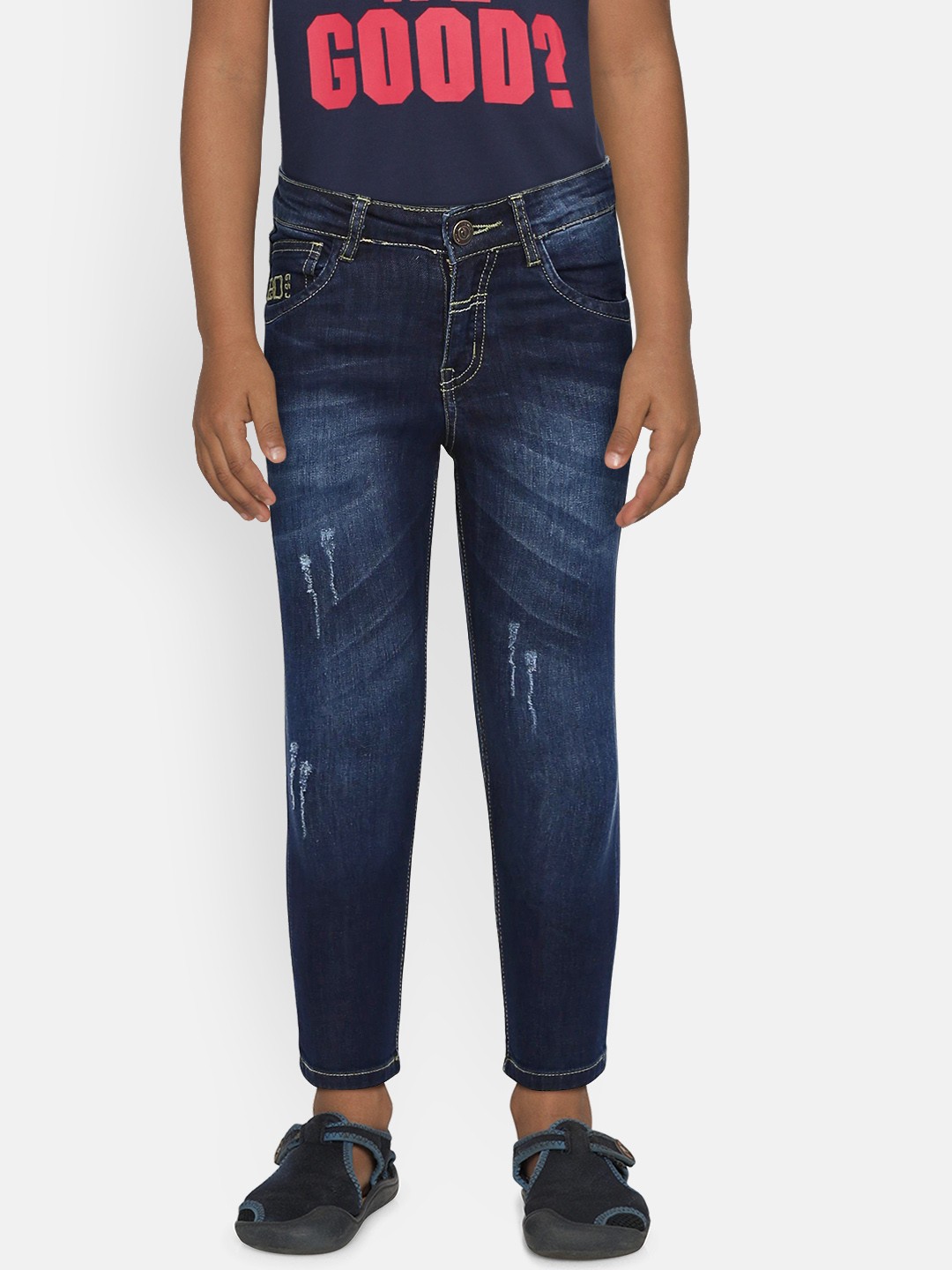 

Gini and Jony Boys Navy Blue Slim Fit Mid-Rise Mildly Distressed Jeans