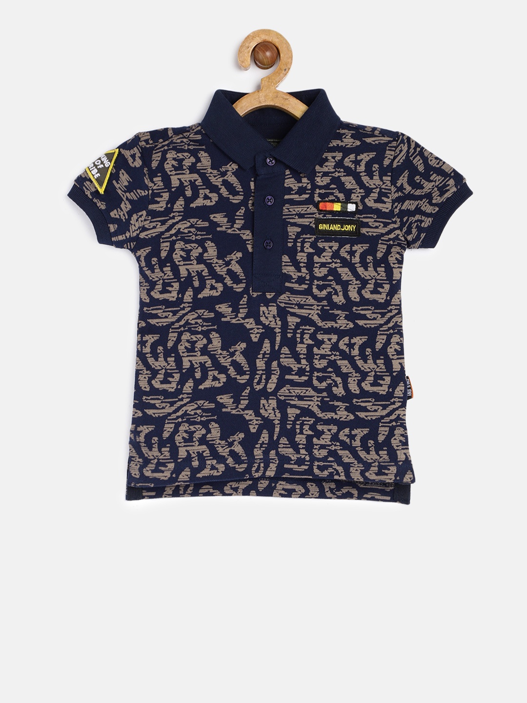 

Gini and Jony Boys Navy Blue Printed Polo Collar T-shirt