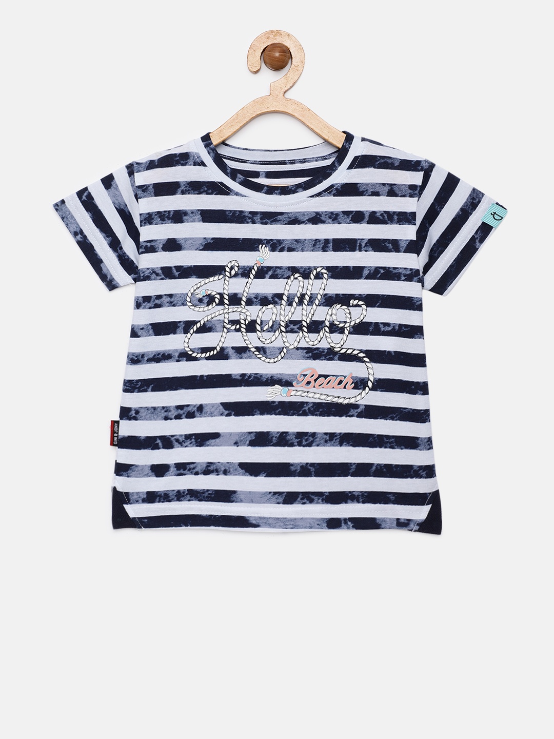 

Gini and Jony Boys Blue Striped & Printed Round Neck T-shirt
